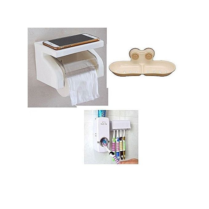 Tissue holder+ toothpaste holder and soap holder