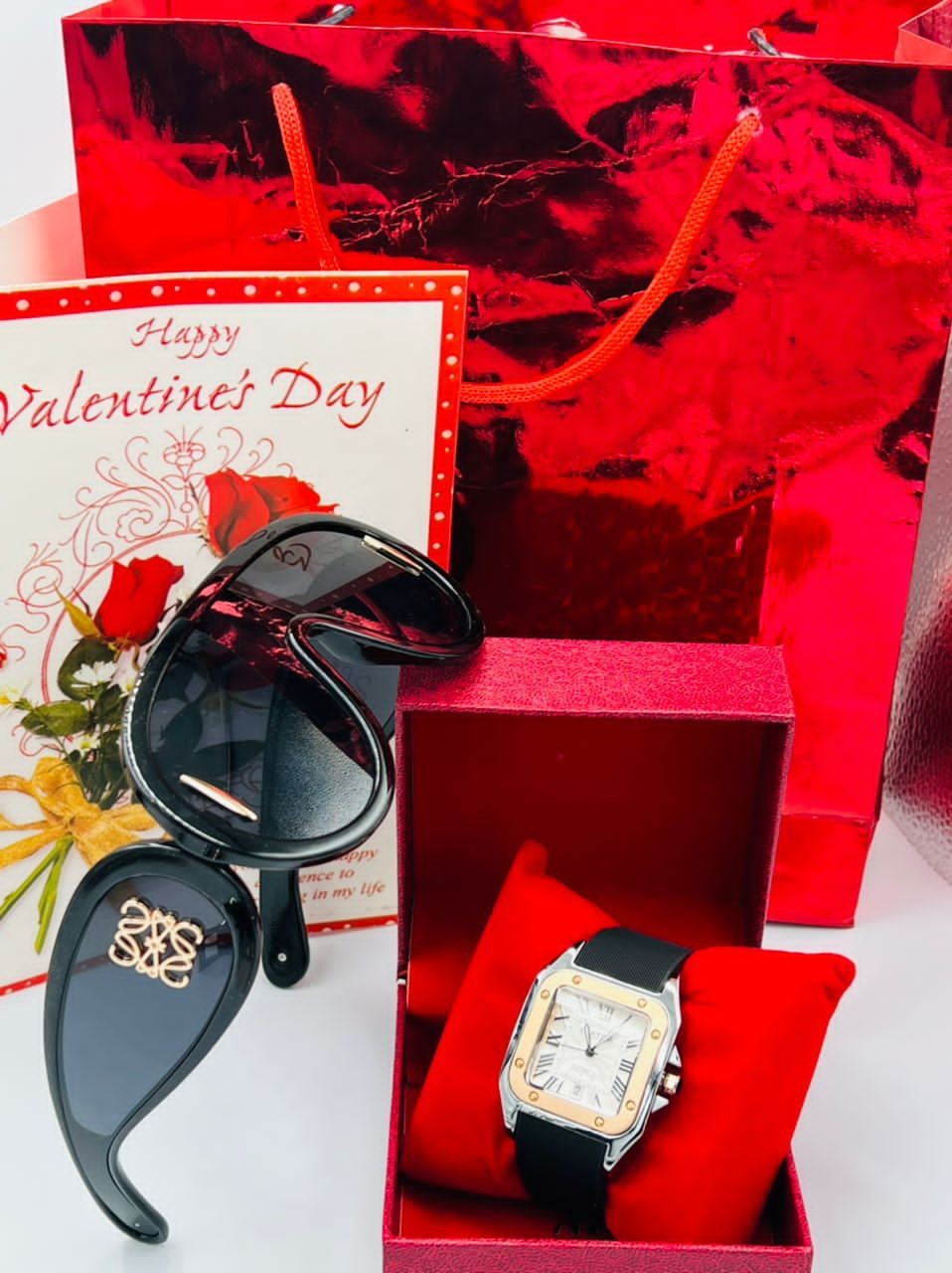 Cartier watch + Loewe X Paula's Ibiza Wave Unisex Designer Glass + gifts card and rose flower ? + carrier bag full set ?